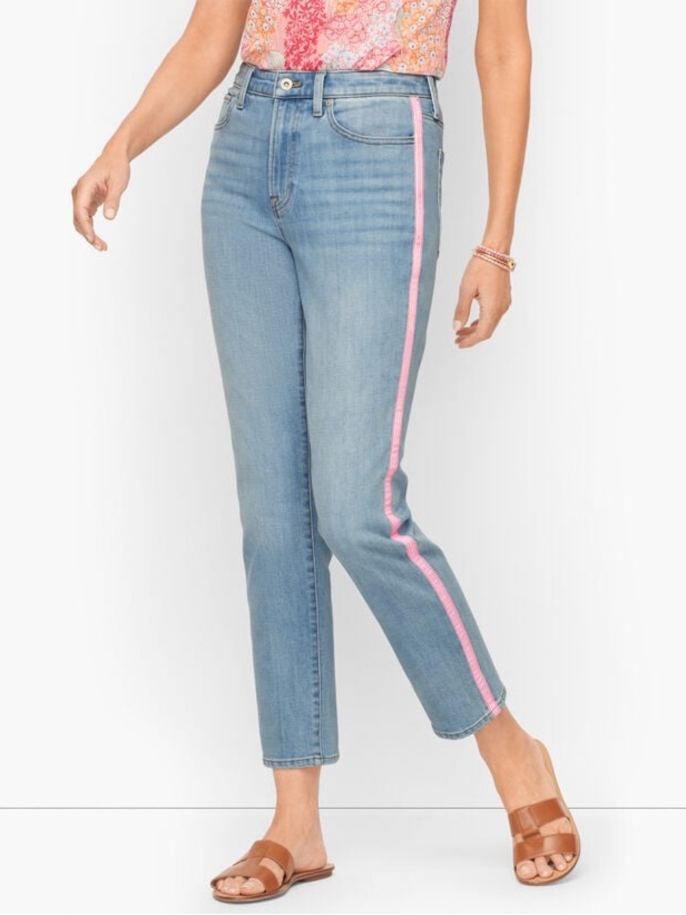 Talbots Light Wash Modern Ankle Jeans with Pink Side Stripe Size 24W